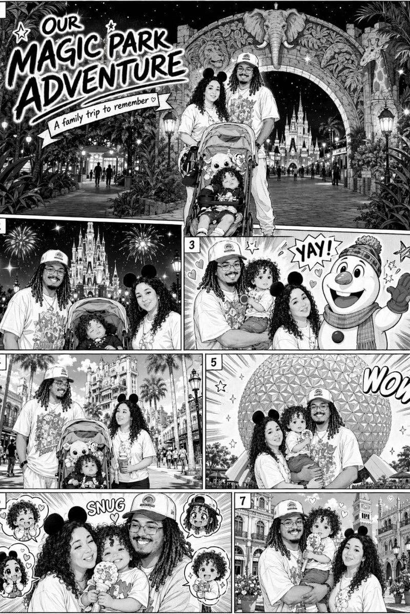 漫画风格迪士尼家庭之旅