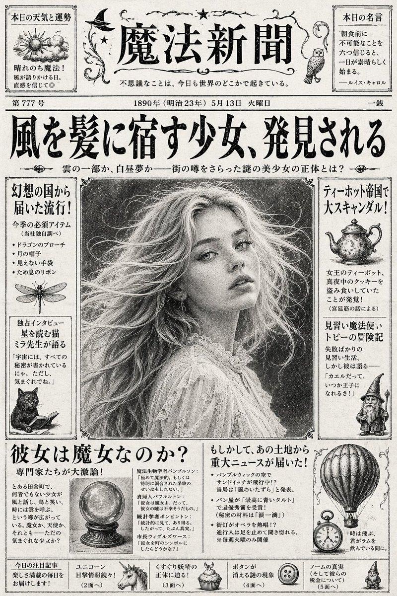 复古日式奇幻魔法报纸
