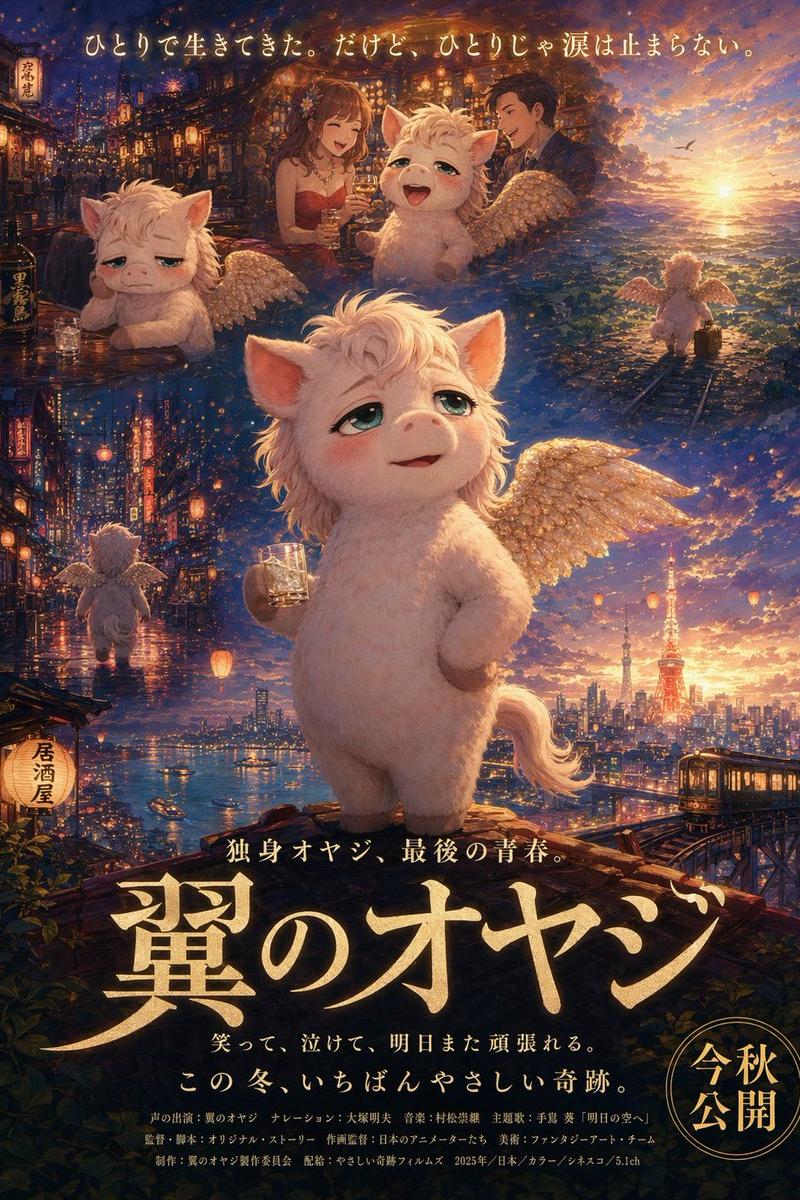 日式奇幻带翼猪电影海报