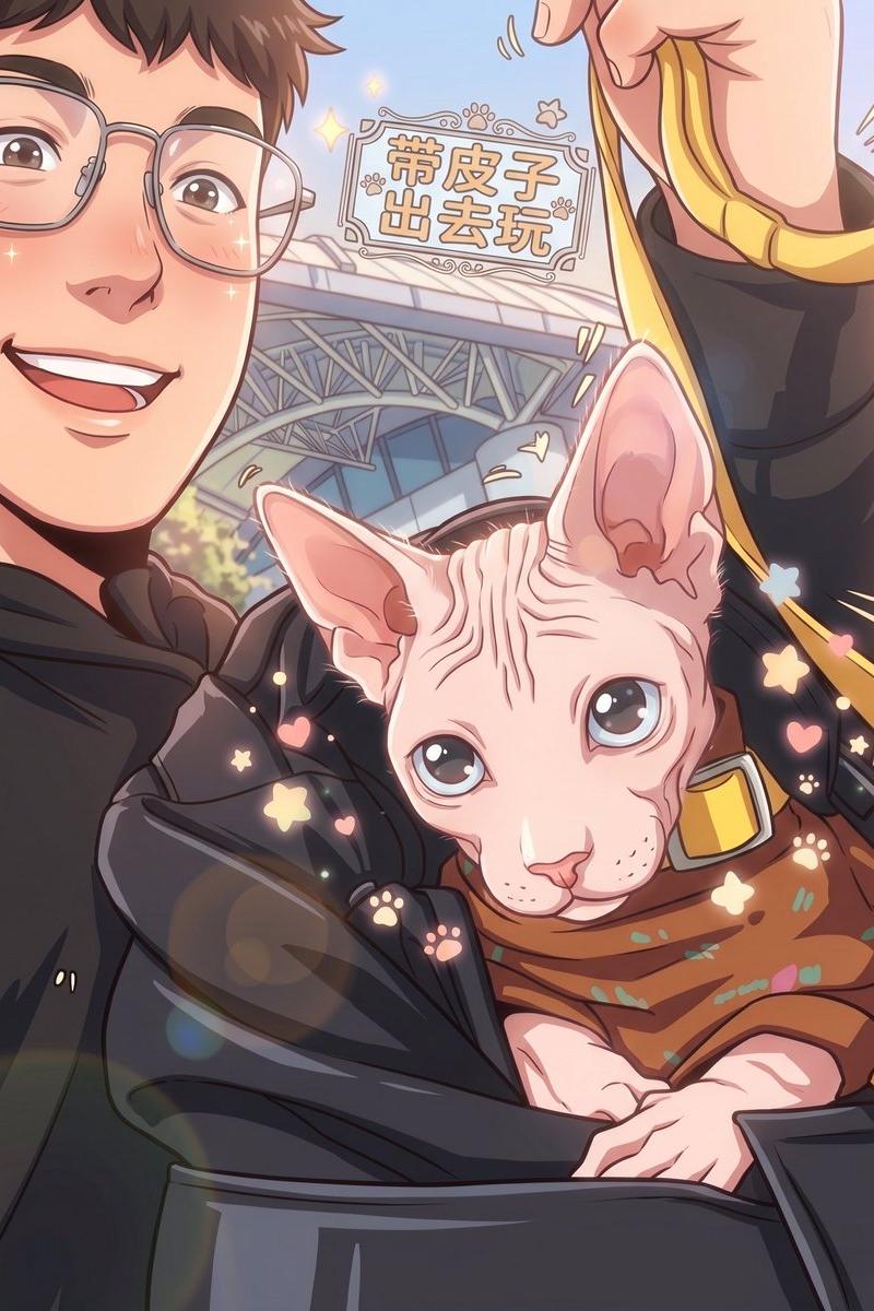 与斯芬克斯猫的动漫自拍