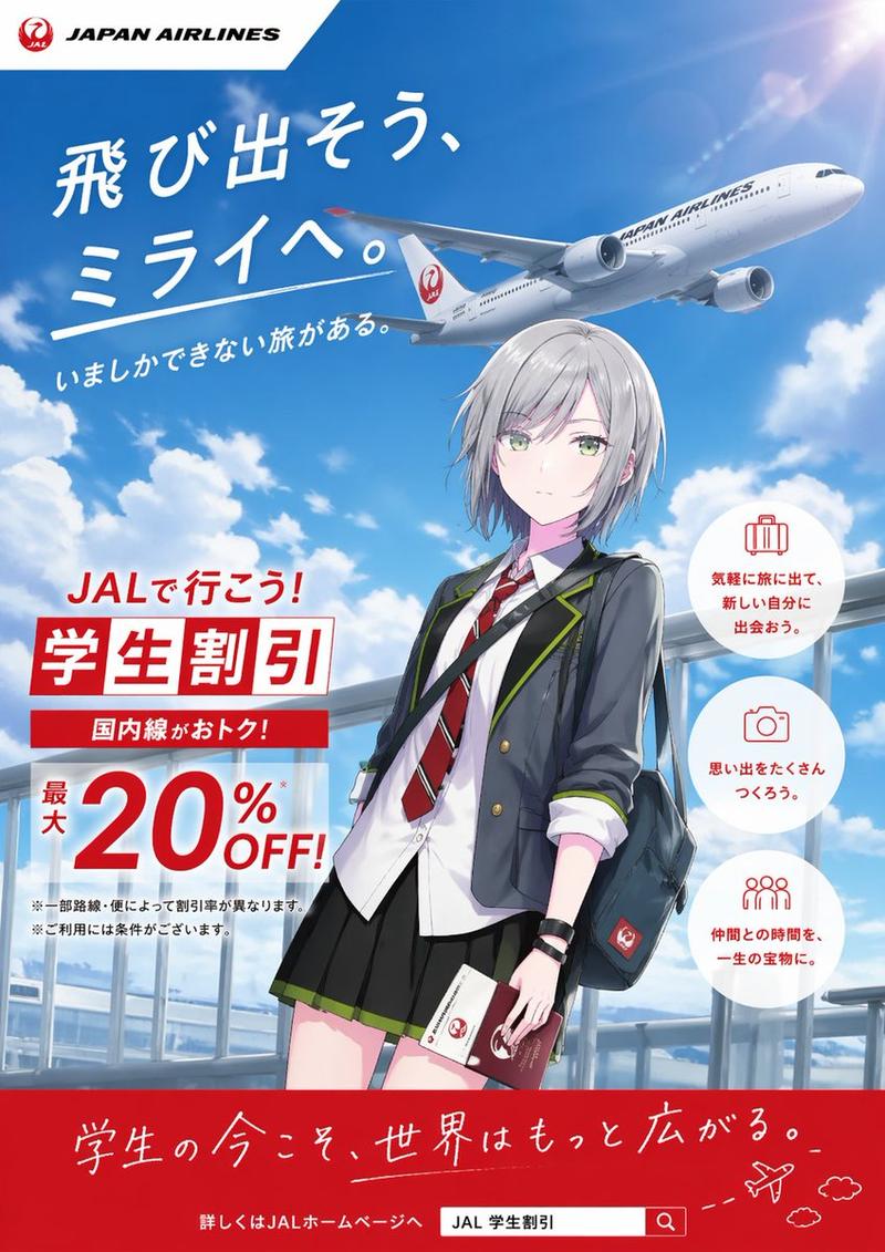 动漫风格 JAL 学生优惠海报