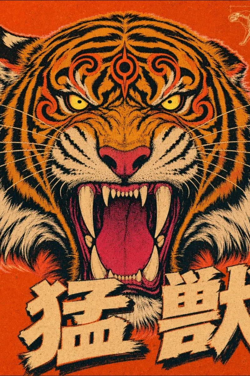 复古咆哮猛虎日式海报