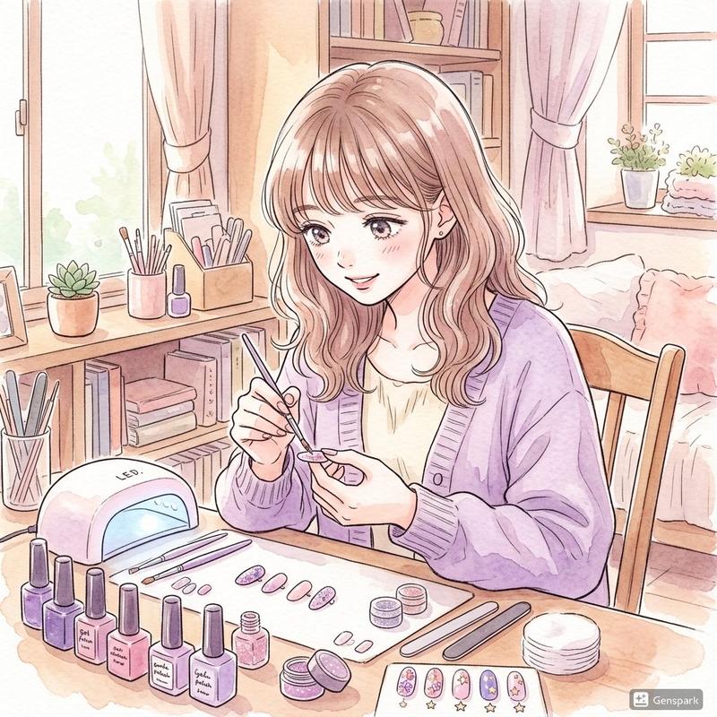 书桌前的粉彩动漫风美甲师