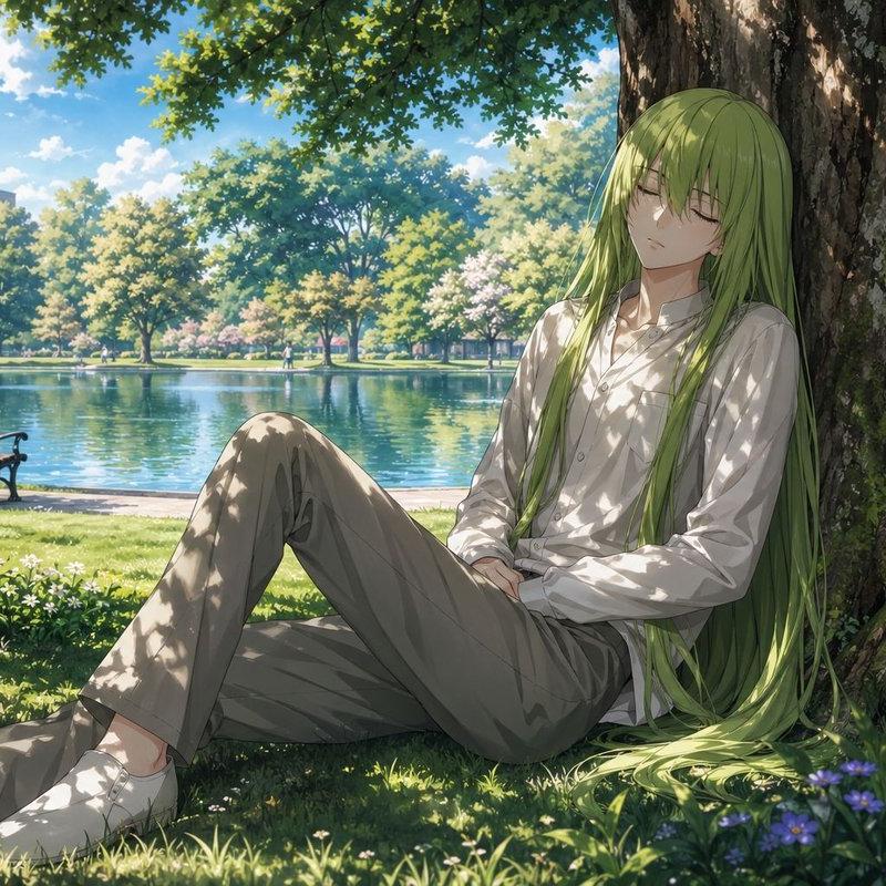 恩奇都(Enkidu)在湖畔树下休憩