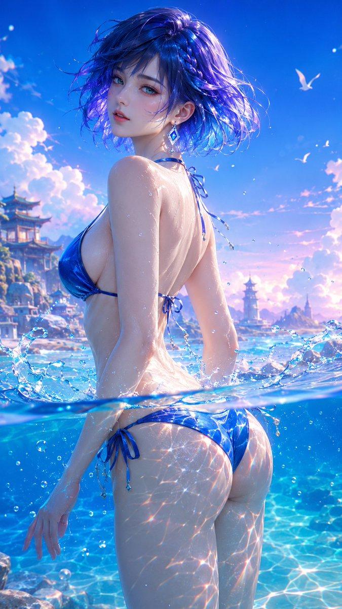 3D CG 奇幻动漫女性海滨插画
