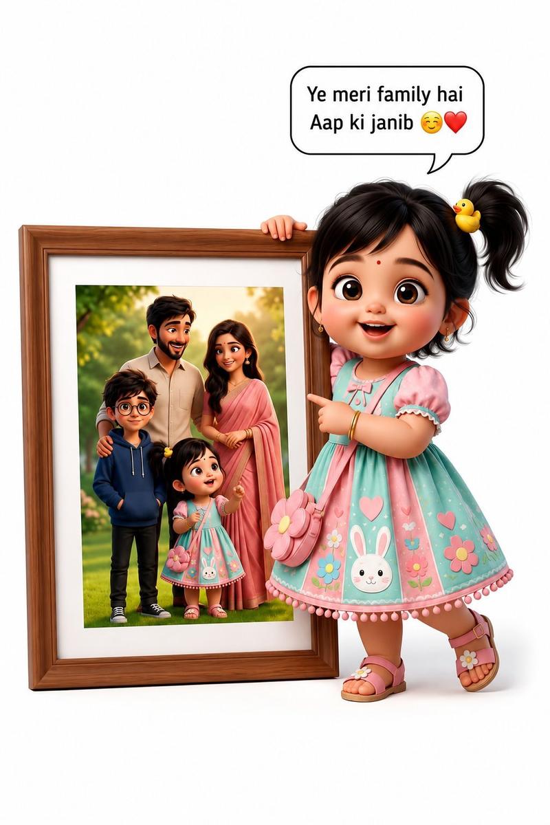 3D 皮克斯风格女孩与全家福肖像