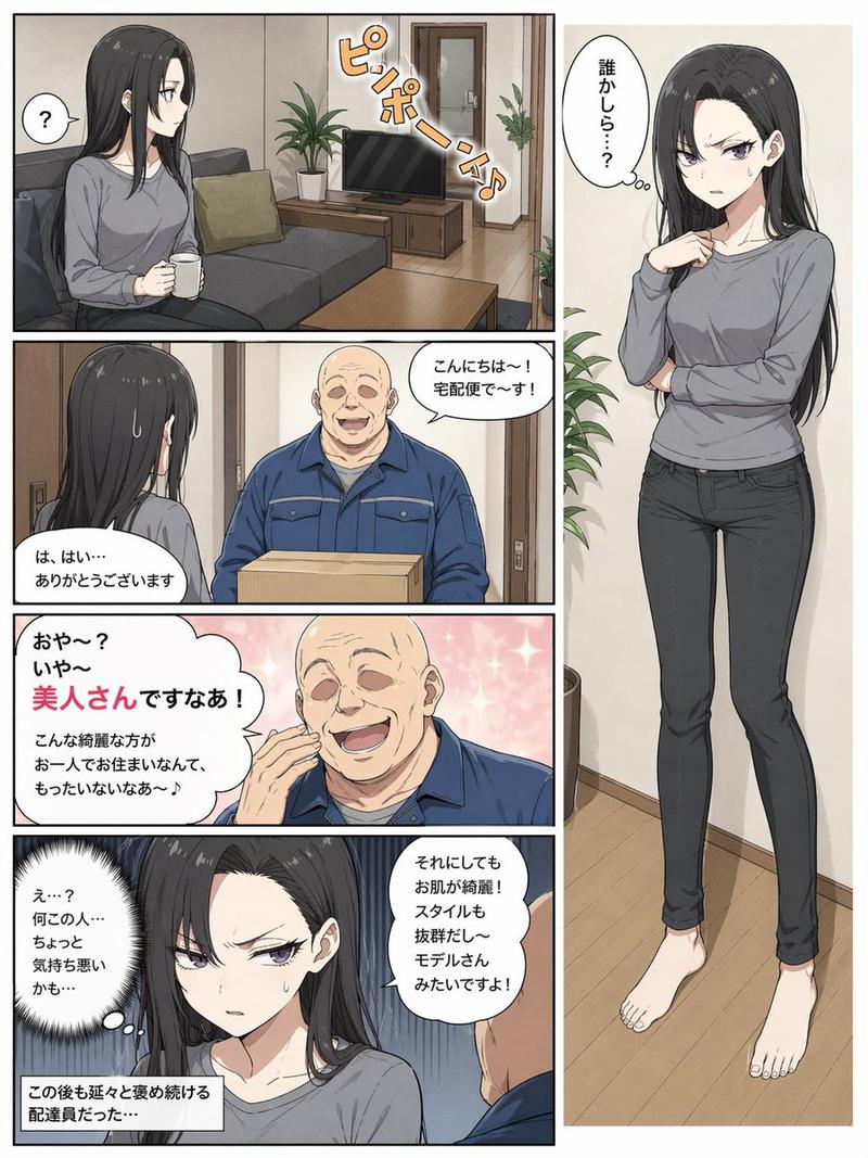 5 格漫画页面：诡异的快递员