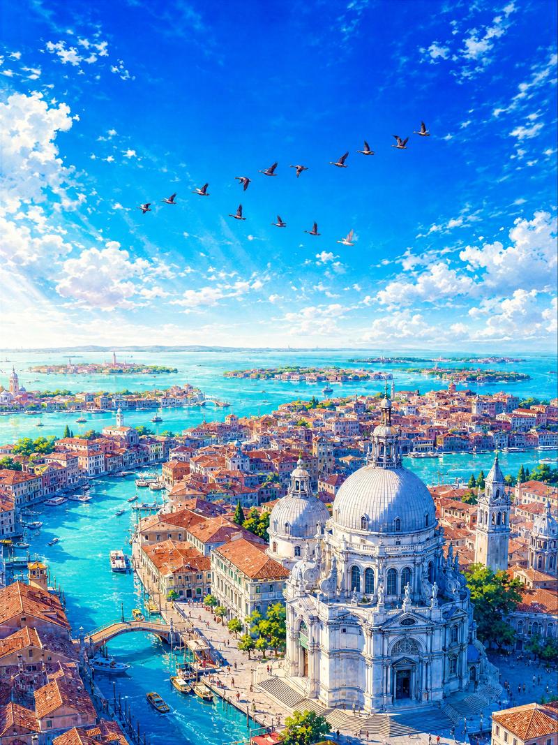 Aerial Lagoon Scenery with Geese