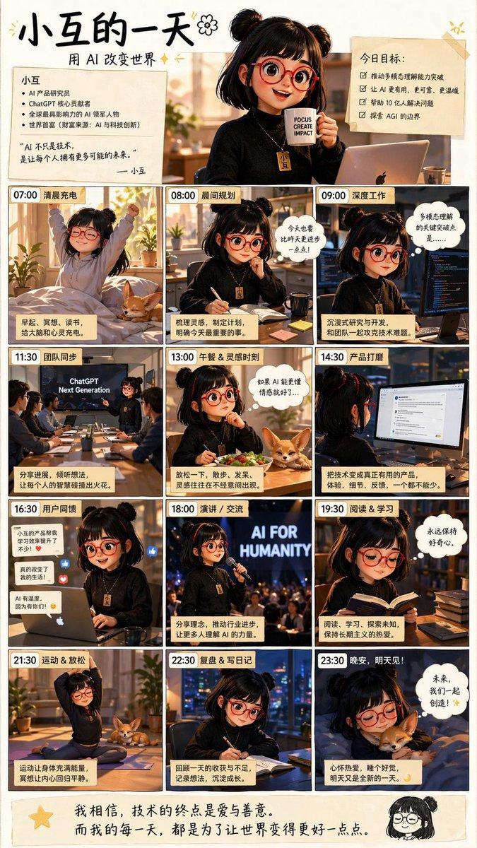 AI 女孩日常作息海报