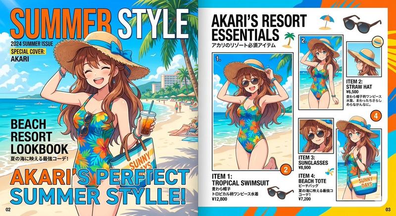 Akari 夏季度假杂志内页