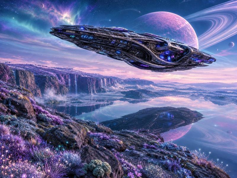外星湖泊与宇宙飞船景观