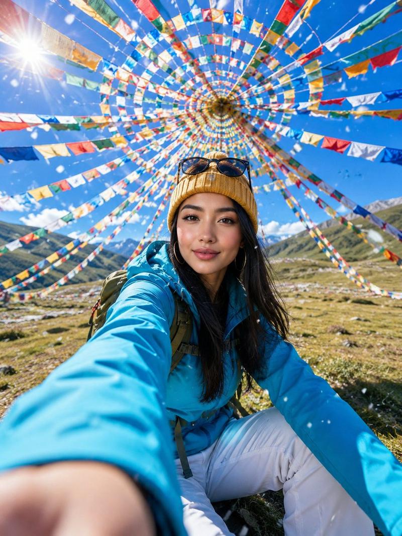 高山草甸旅行自拍肖像