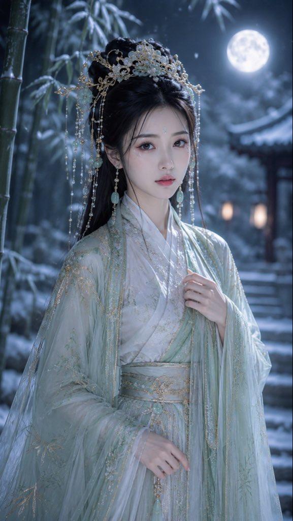 月下竹林古风人像