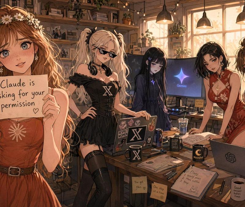 动漫 AI 工作室少女与日落