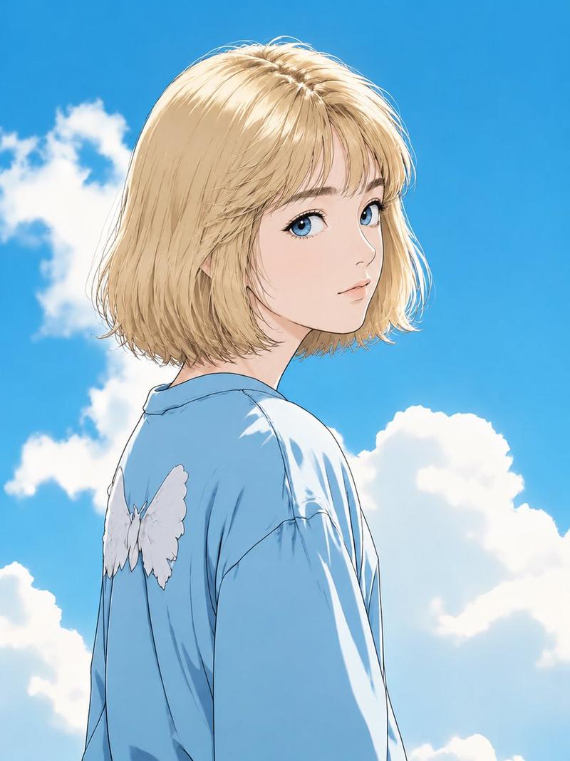蓝天下的金发动漫少女