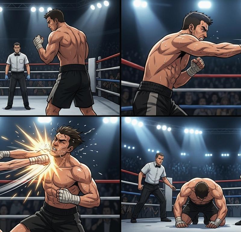 四格漫画风格拳击击倒