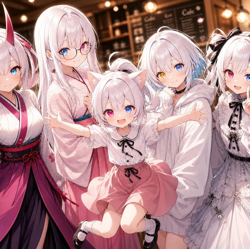 五少女动漫咖啡馆合影