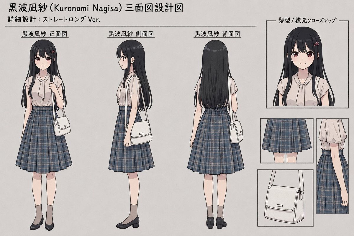 Anime Three-View Character Sheet