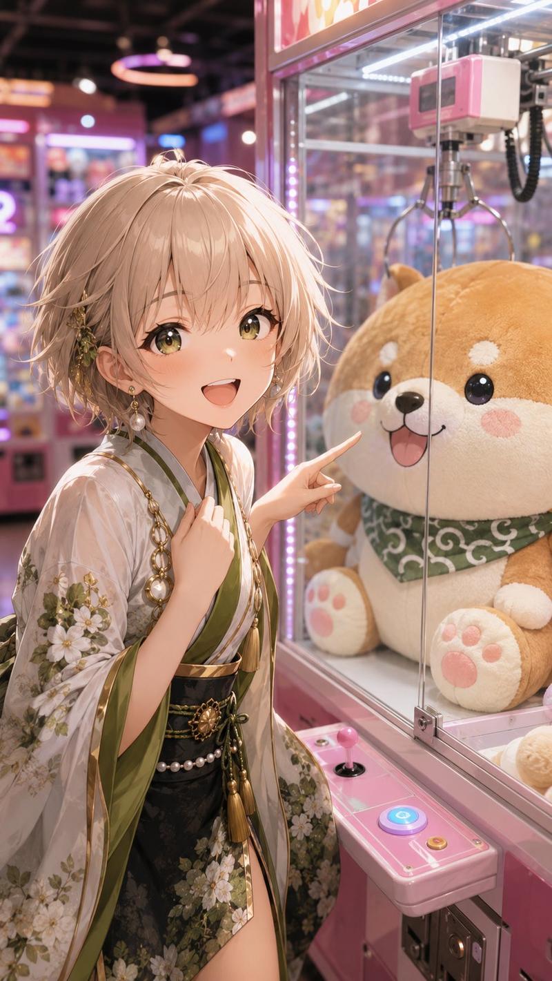 抓娃娃机前的动漫少女