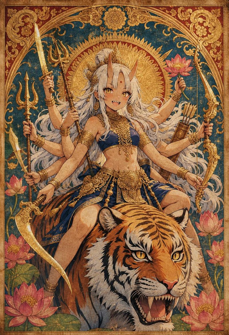 动漫风格 Durga Oni 虎女神