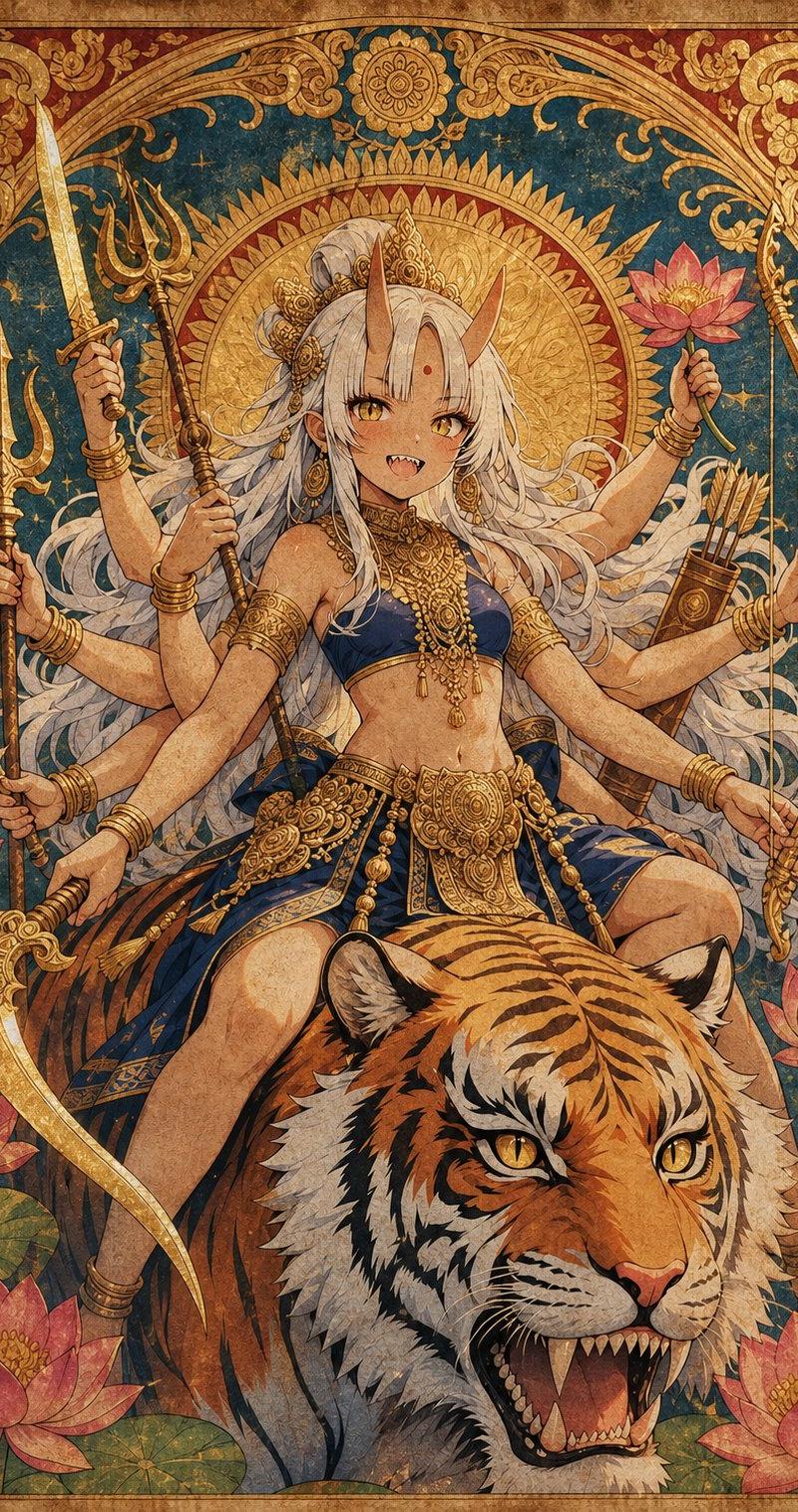 动漫风格 Durga Oni 虎女神