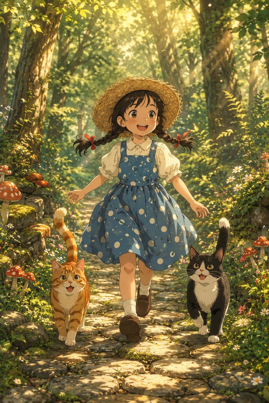 女孩奔跑在魔法森林中