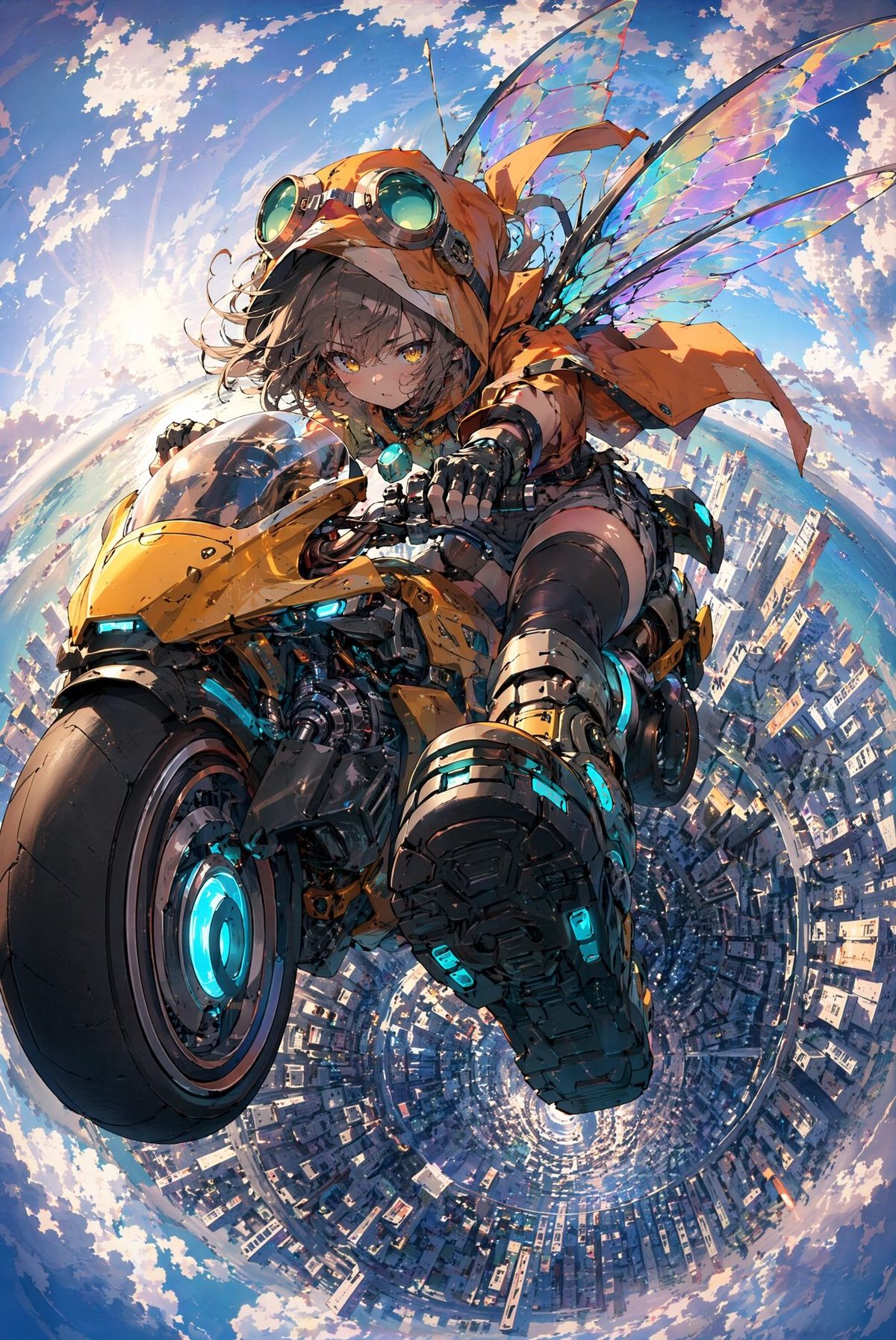 Fairy Biker Above Tiny-Planet City