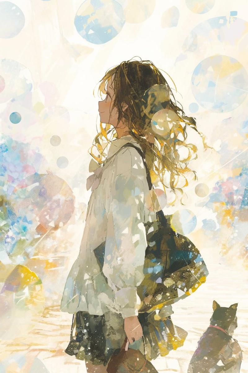 背光动漫少女与猫