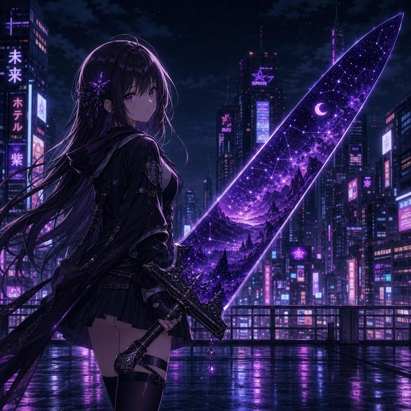 动漫少女双重曝光巨剑