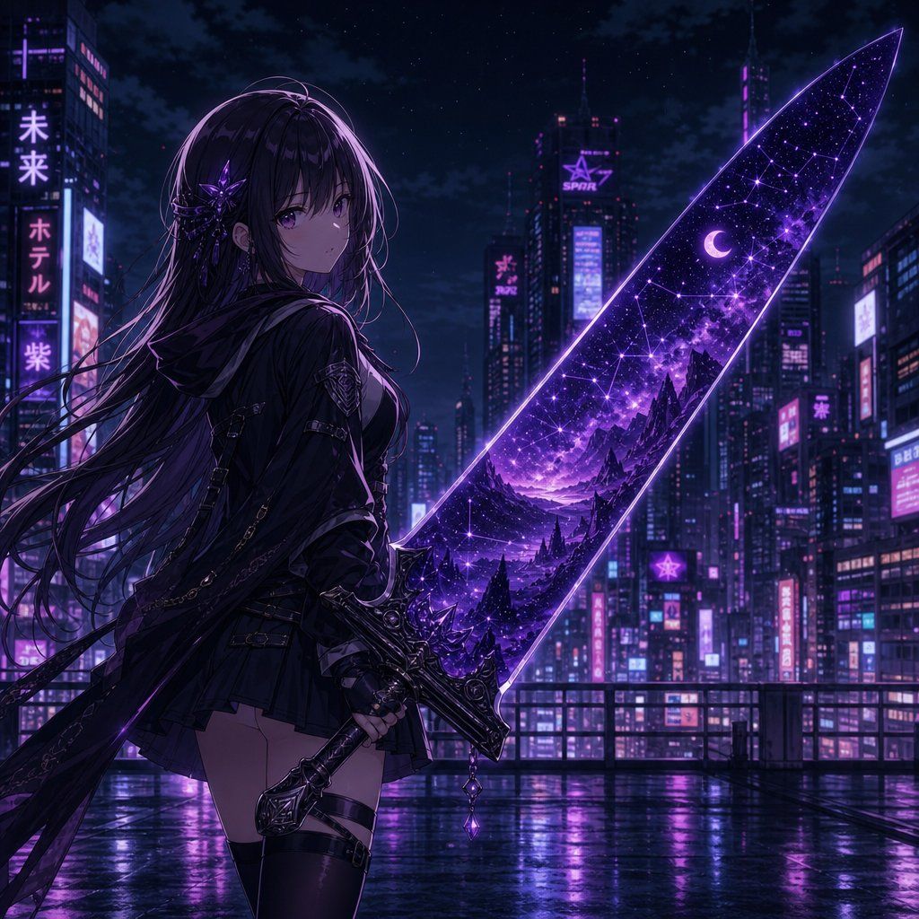 动漫少女双重曝光巨剑