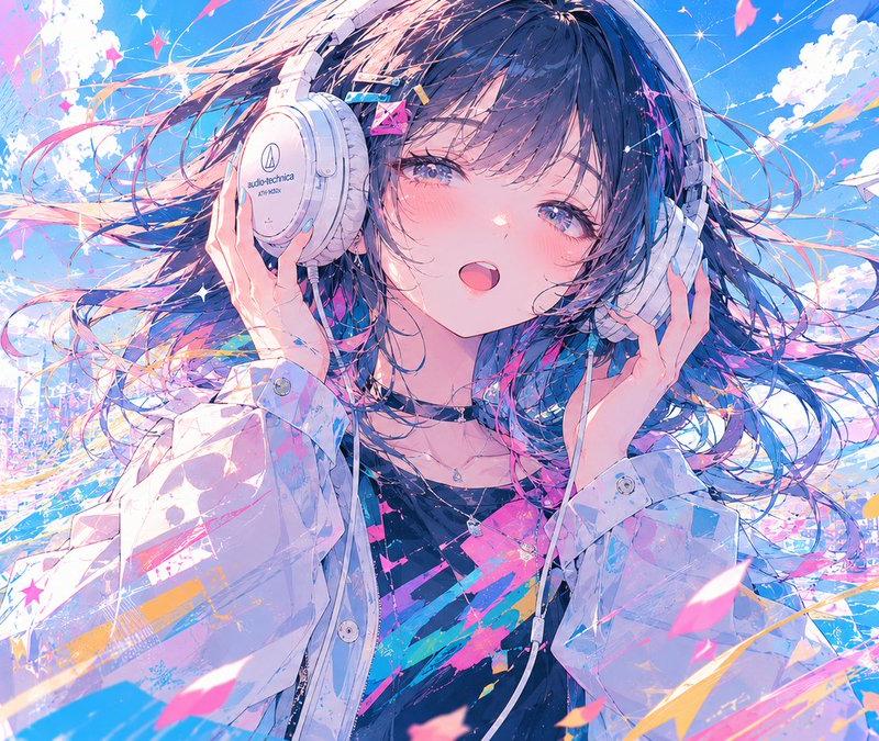 佩戴录音室耳机的动漫少女