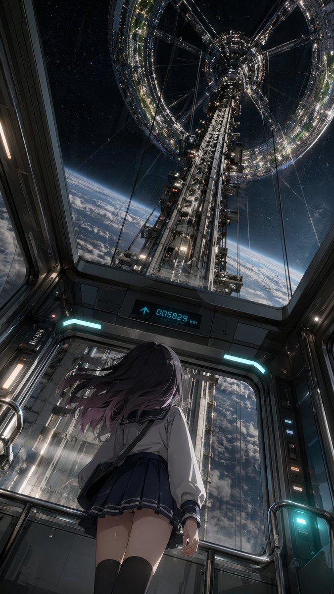 太空电梯里的动漫少女