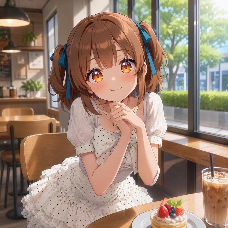 阳光咖啡馆里的动漫少女