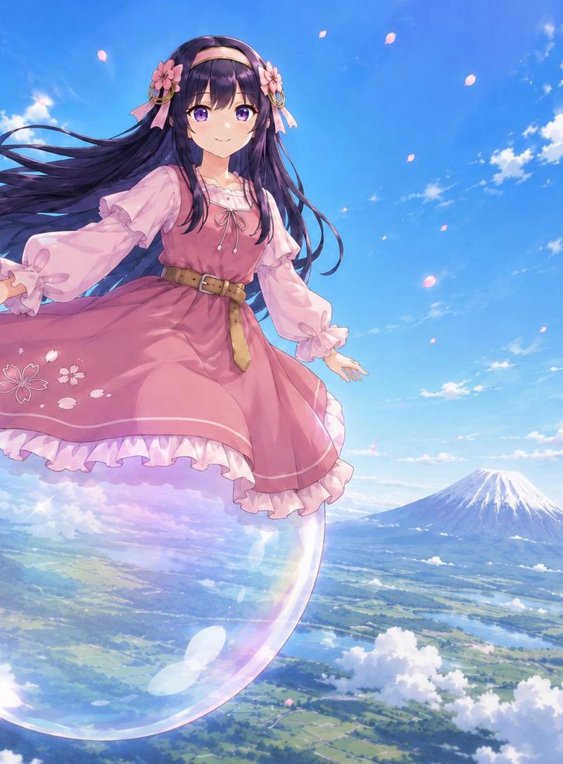 漂浮在二世古上空的动漫少女