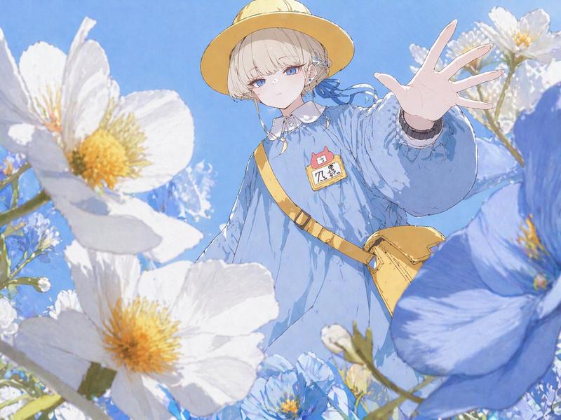 动漫少女穿过花丛