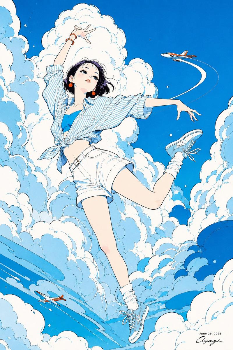 漂浮在夏日云端的动漫少女