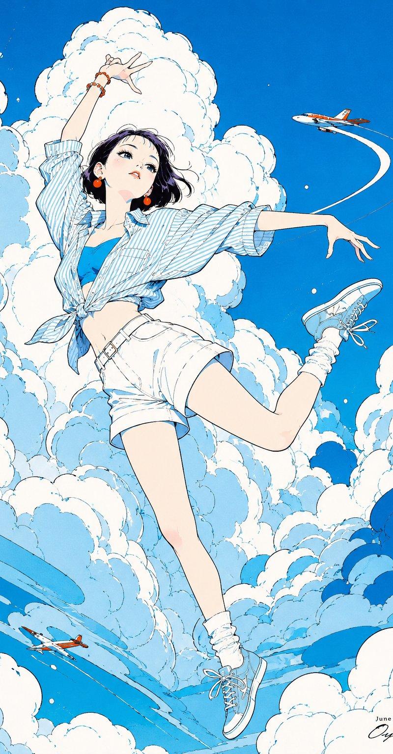 漂浮在夏日云端的动漫少女