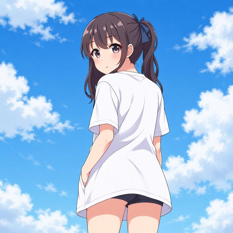 夏日天空下的动漫少女