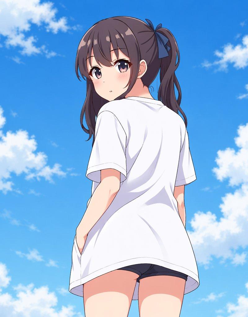 夏日天空下的动漫少女