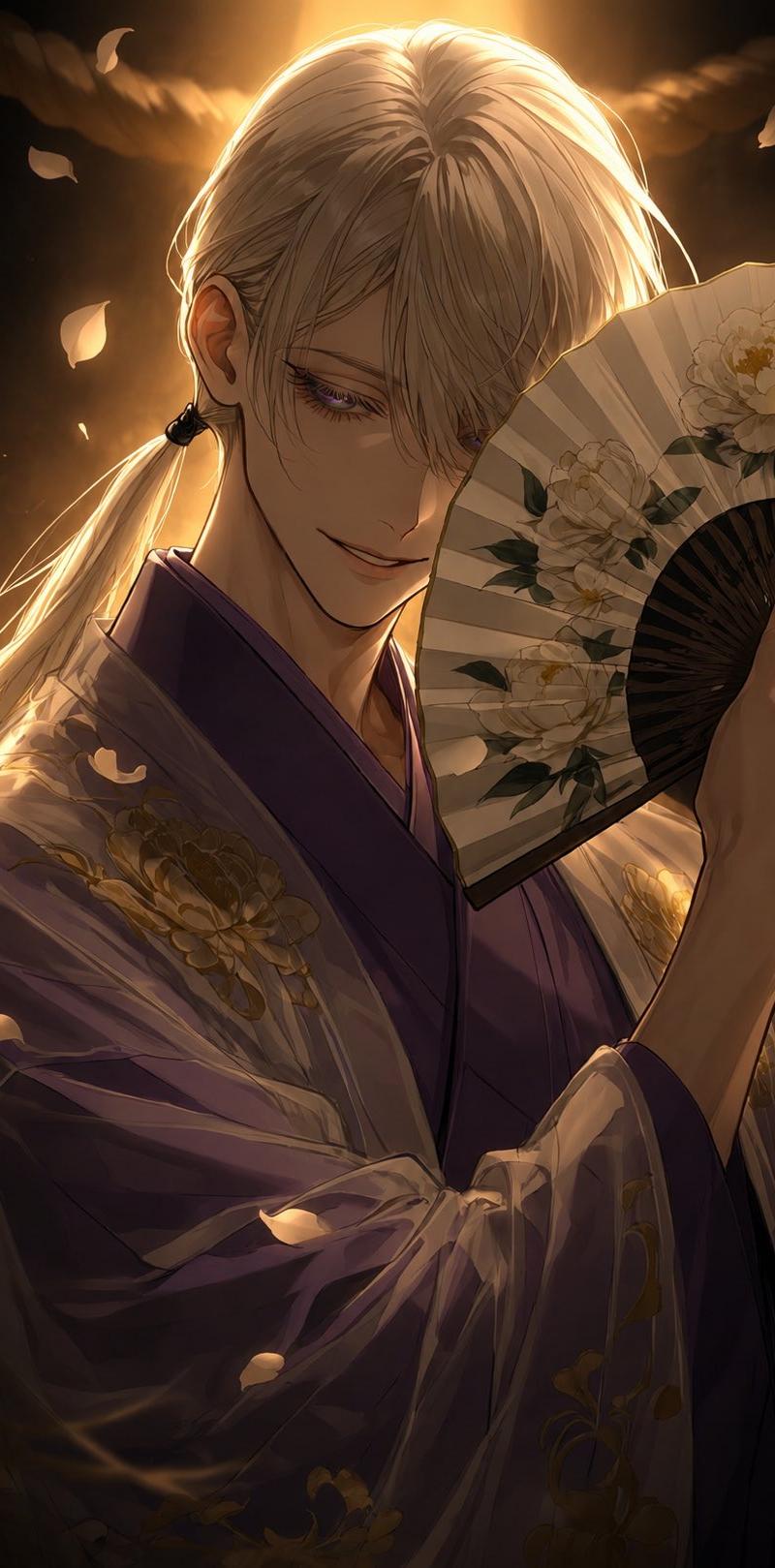 金色和服折扇肖像