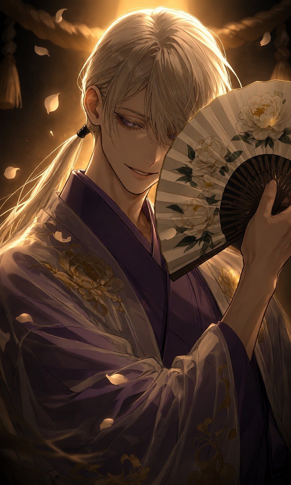 金色和服折扇肖像