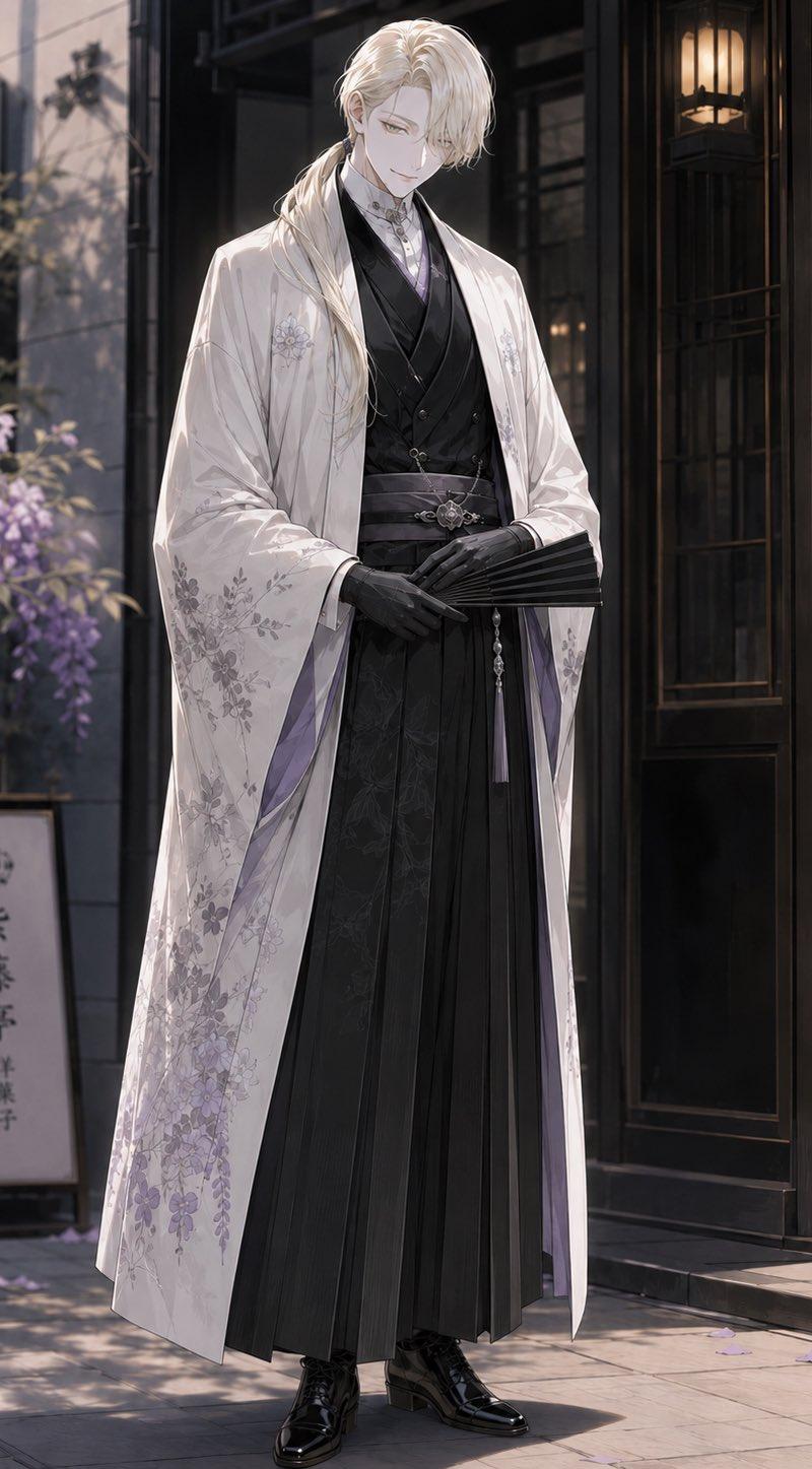 优雅甜品店和服男子