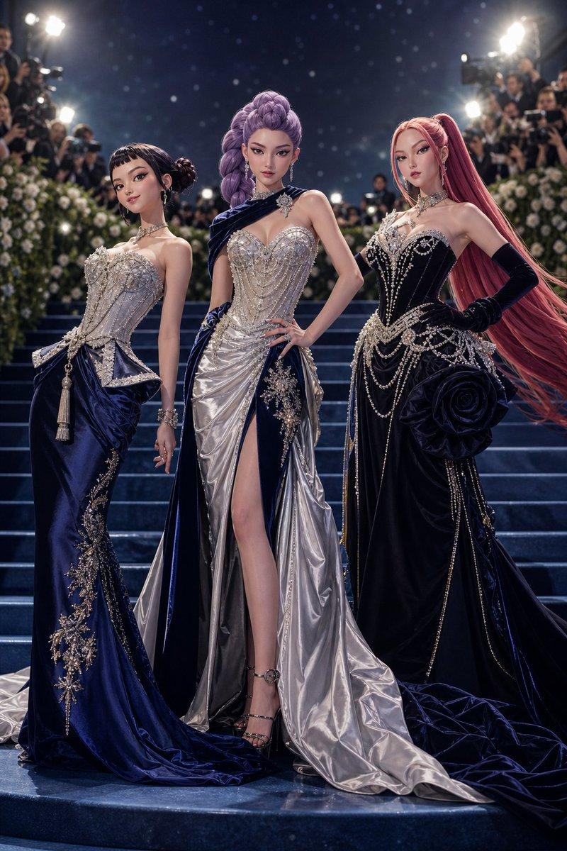 动漫风格 Met Gala 三人组