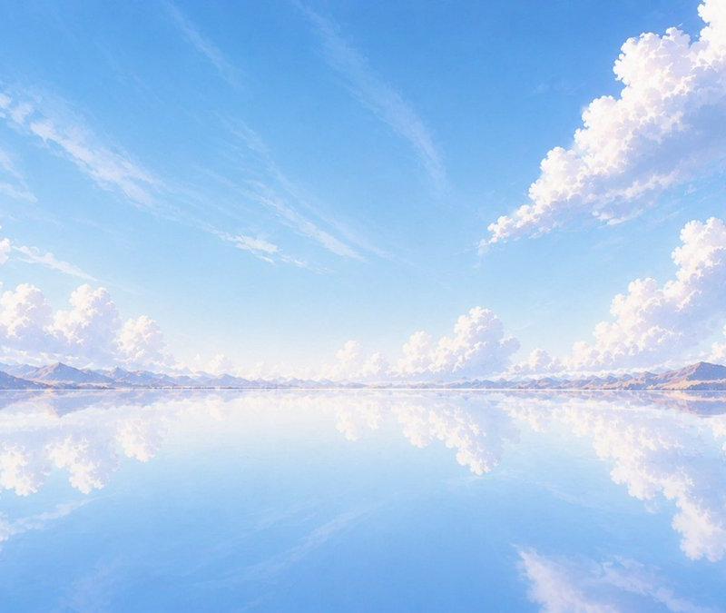动漫风格镜面湖泊天空背景