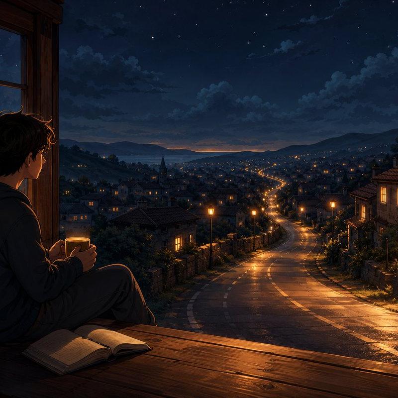 夜窗边的动漫少年