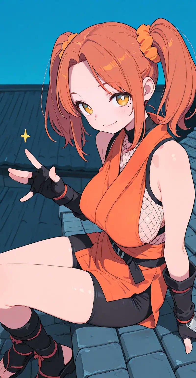 屋顶上的动漫忍者少女
