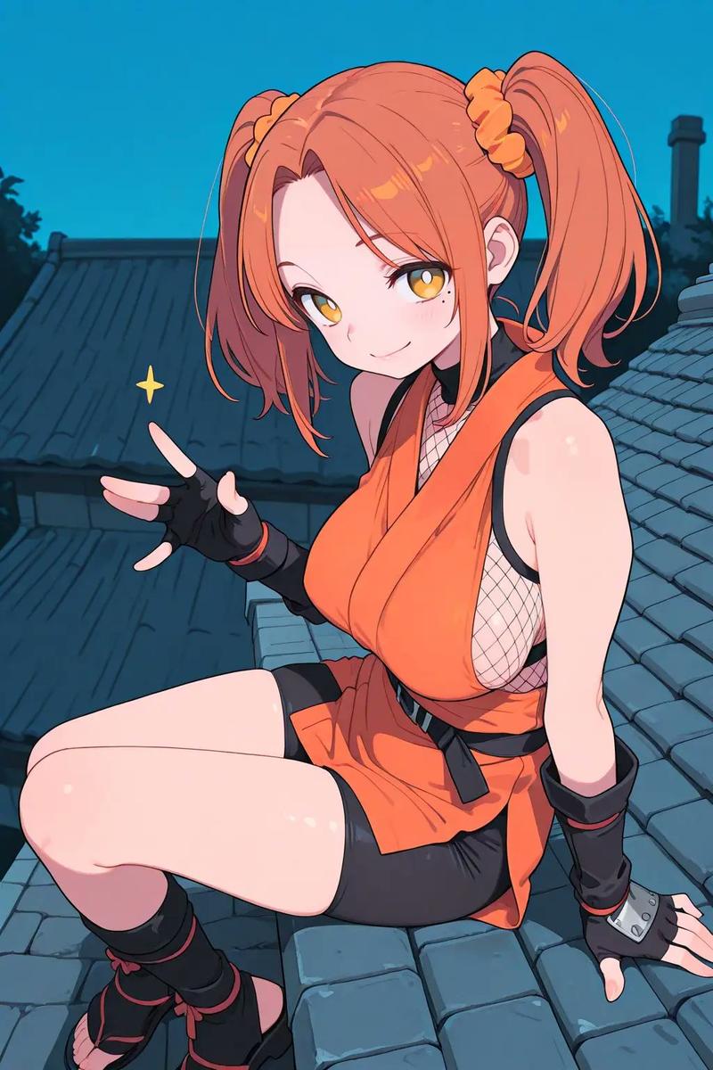 屋顶上的动漫忍者少女