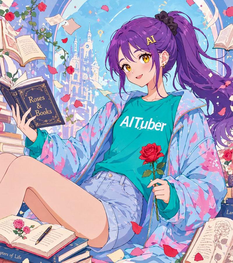 动漫风格玫瑰与书籍片尾插画