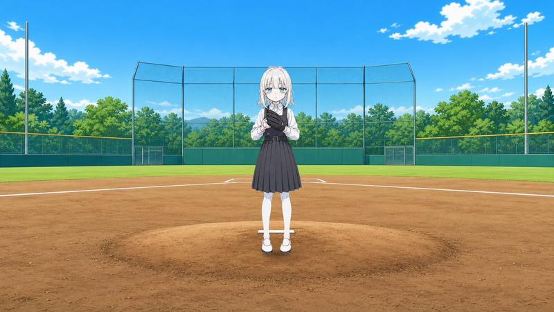 棒球场上的动漫女学生投手