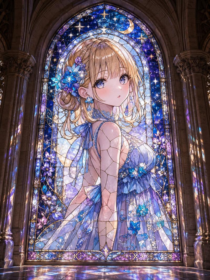 动漫少女哥特式教堂彩绘玻璃